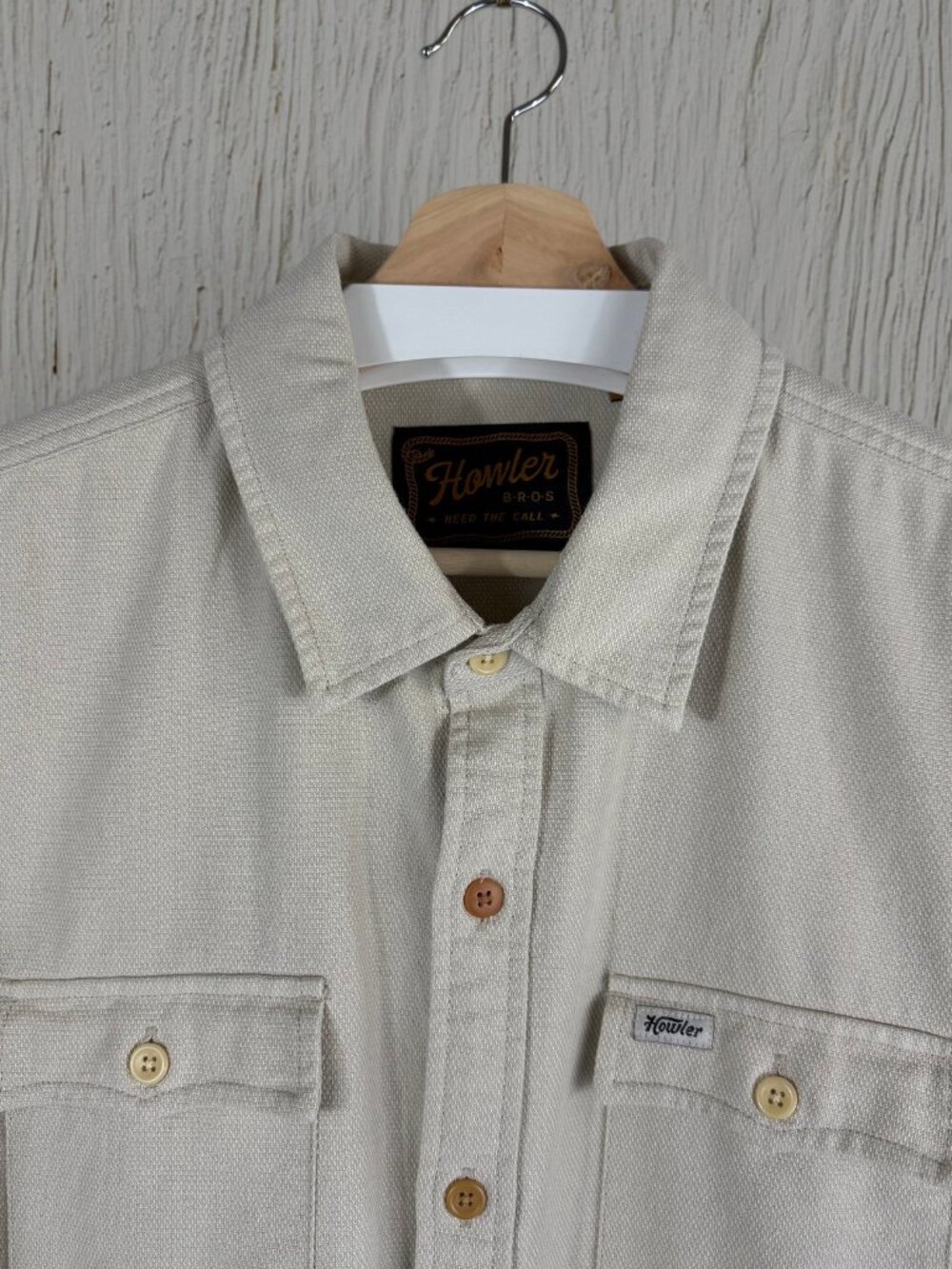 Howler Brothers Novato Shirt Oatmeal Large Sashiko Western Preowned Excellent - Picture 3 of 3